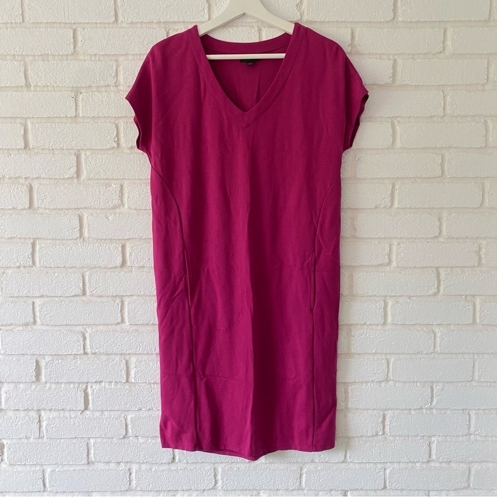 J.Jill Wearever Double-Face Jersey Midi Dress Pink V Neck Short Sleeves Women XS
